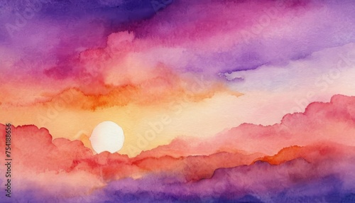 abstract watercolor background sunset sky orange purple