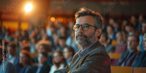 An image of a male professor instructing a student in a school. Generative Ai photo