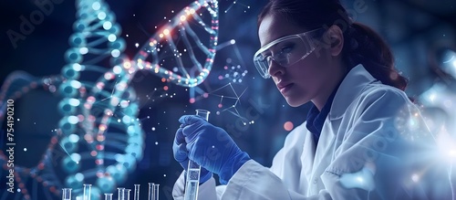 Scientist Conducting DNA Research in a Stylized Laboratory Setting photo
