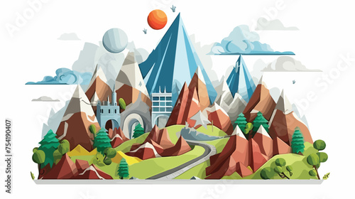 Paper craft mountain vector illustration