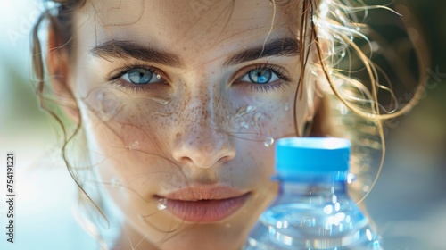 Beautiful young woman with bottle of water 