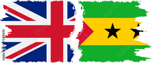 Sao Tome and Principe and United Kingdom grunge flags connection vector