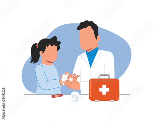 Vector illustration of a doctor and a little girl with a first aid kit