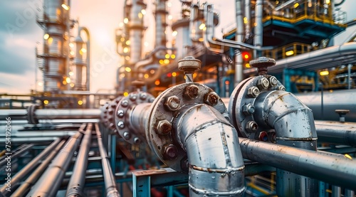 Close up Industrial view at oil refinery plant form industry zone with sunrise and cloudy sky