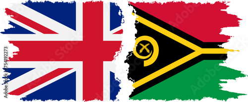 Vanuatu and United Kingdom grunge flags connection vector