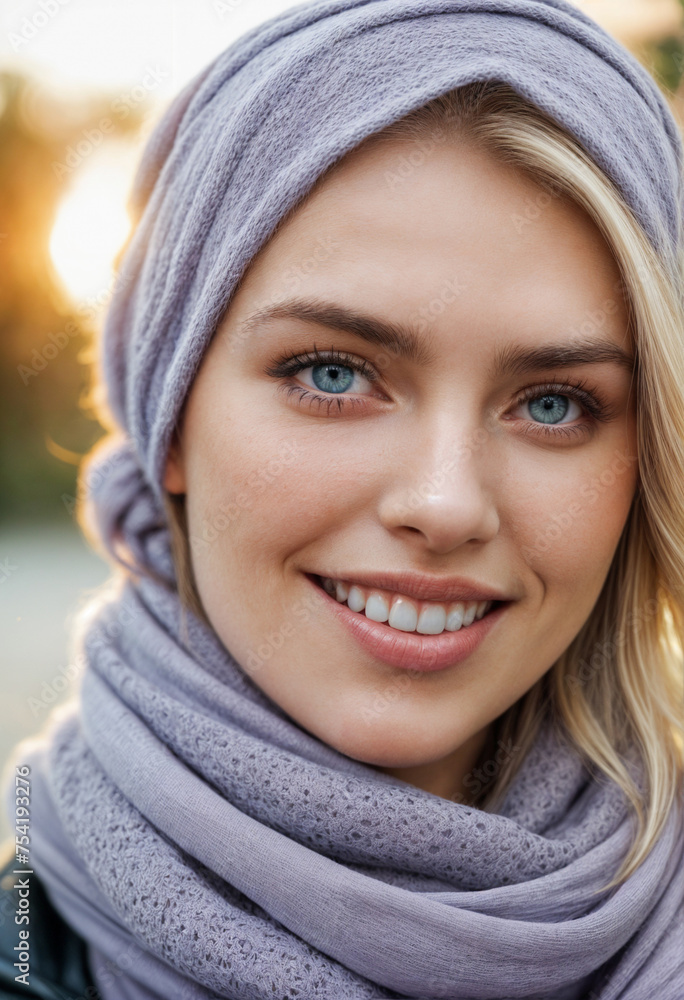 Close up portrait of a young beautiful blonde girl with a dazzling smile, Generative AI Close up portrait of a young beautiful blonde girl with a dazzling smile, Generative AI