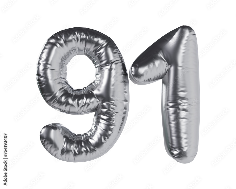 Number 91 Silver 3d illustration Number 91 Silver 3d illustration