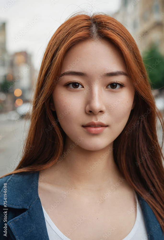 Close-up portrait of a young beautiful woman. Generative AI