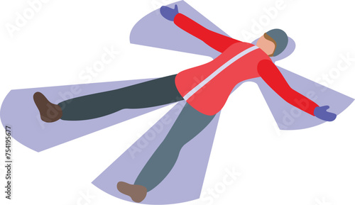 Winter snow angel icon isometric vector. Season outside. Playing girl family