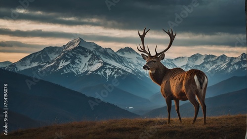 Deer in the mountain background