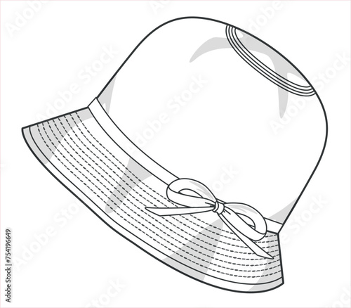 Baby Hat Technical Drawing, Flat Sketch, Vector illustration. Baby clothing collection, baby BEANIE design.
