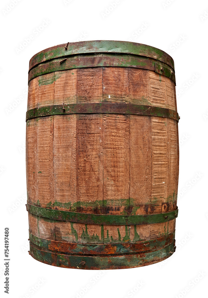 Fototapeta premium Textured wooden and iron brewery barrel - clipping path