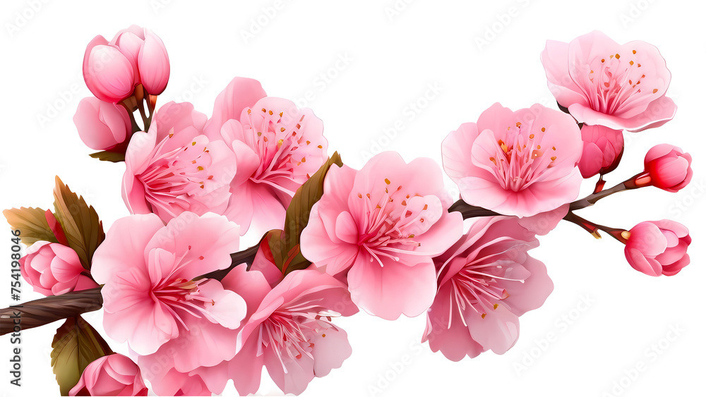 Fresh bright pink cherry blossom flowers on a tree branch in spring