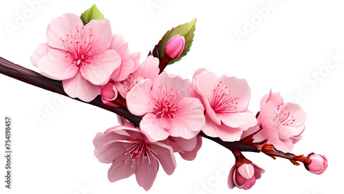 Fresh bright pink cherry blossom flowers on a tree branch in spring