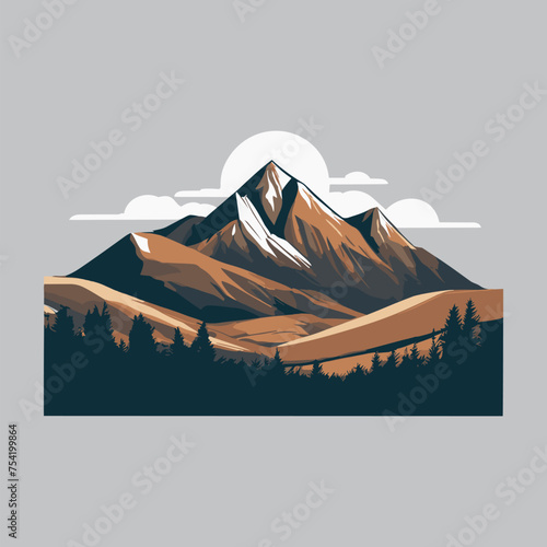 Majestic Snowy Mountains Against Giant Sunset Backdrop