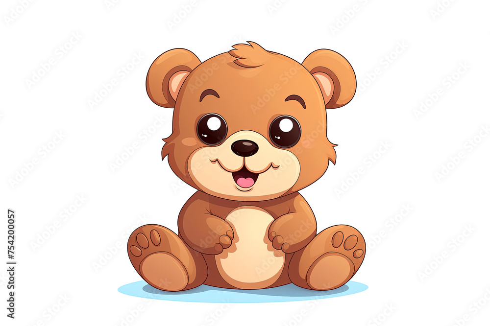 Cute cartoon bear sitting on white background. Generative AI Cute cartoon bear sitting on white background. Generative AI