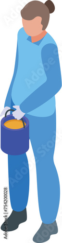 Female farmer icon isometric vector. Chicken poultry industry. Chick worker