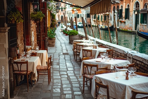 Row of Tables Next to River