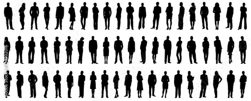 Collection of business people. silhouette, Businessman and woman standing in pose on isolated white background. photo