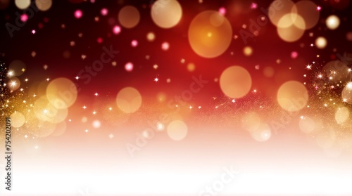 Red gradient backdrop complemented by festive golden sparkles and bokeh 