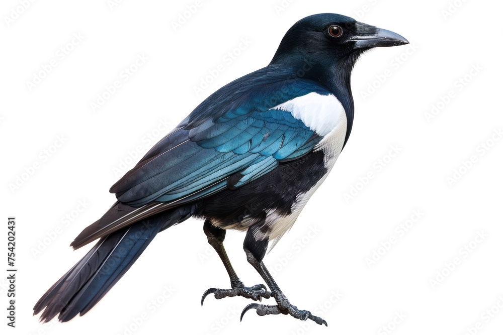 Magpie isolated on white background close up
Magpie isolated on white background close up