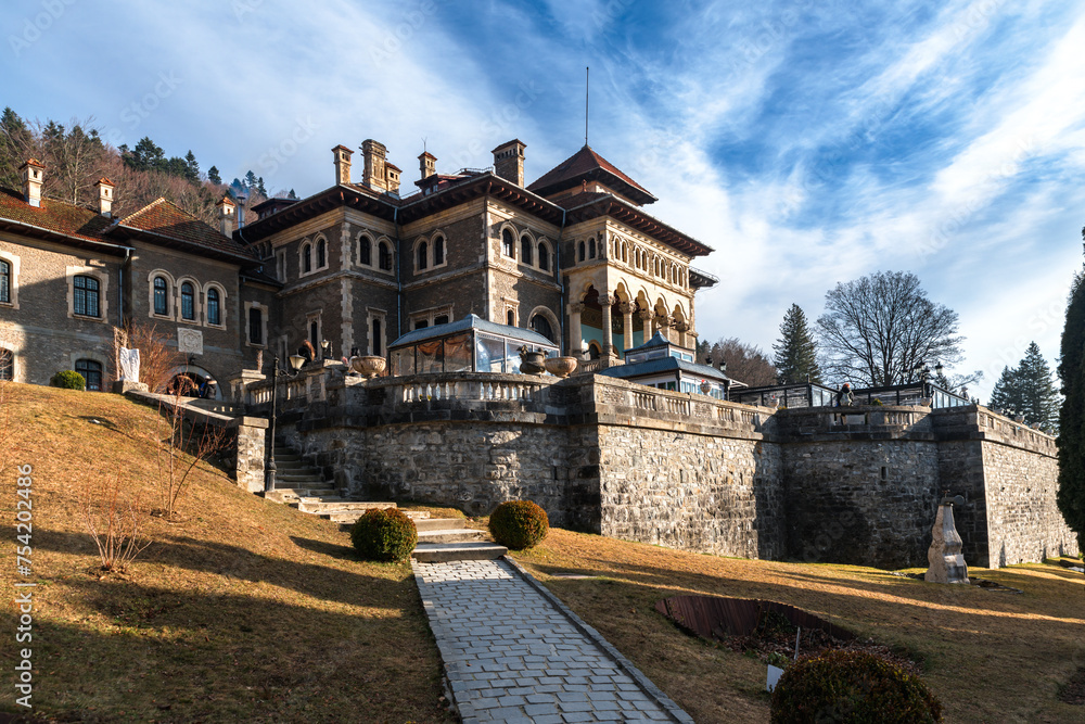 Cantacuzino Castle, the famous landmark in touristic city Busteni, Romania