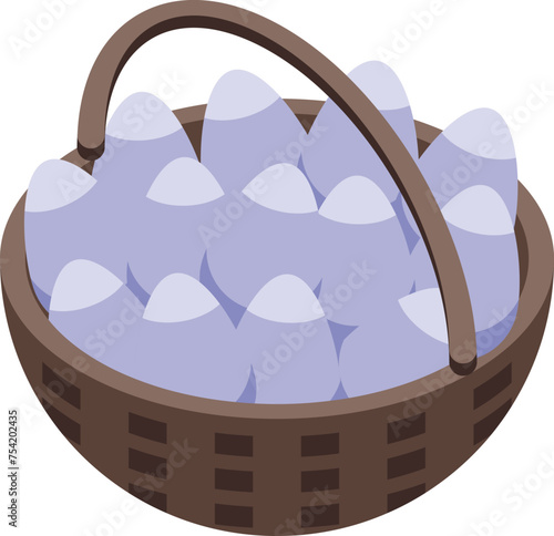 Full basket of eggs icon isometric vector. Chicken farm. Stable industry business