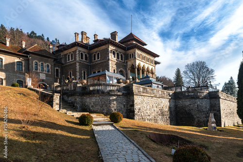 Cantacuzino Castle, the famous landmark in touristic city Busteni, Romania photo