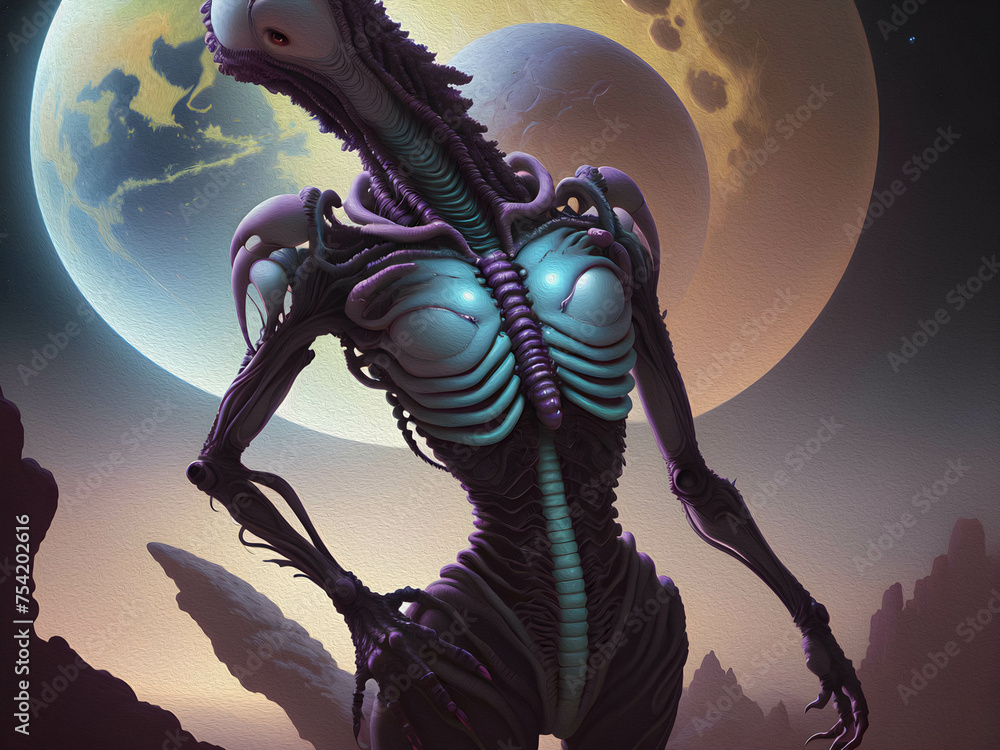 Alien Hunter, Oil Painting