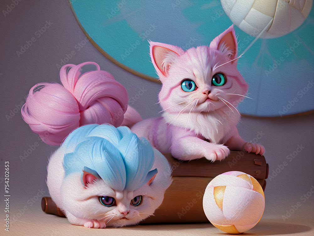 Little adorable cute fluffy persian exotic kitten, Oil Painting