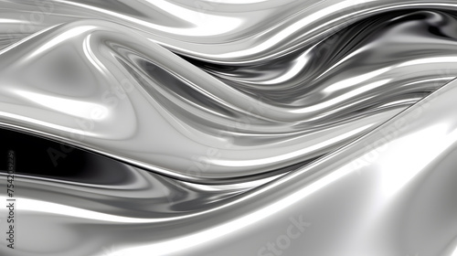 Glossy silver chrome metal fluid effect background © Oksana