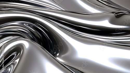 Glossy silver chrome metal fluid effect background © Oksana