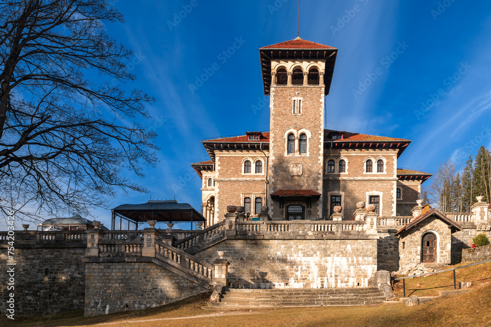 Cantacuzino Castle, the famous landmark in touristic city Busteni, Romania