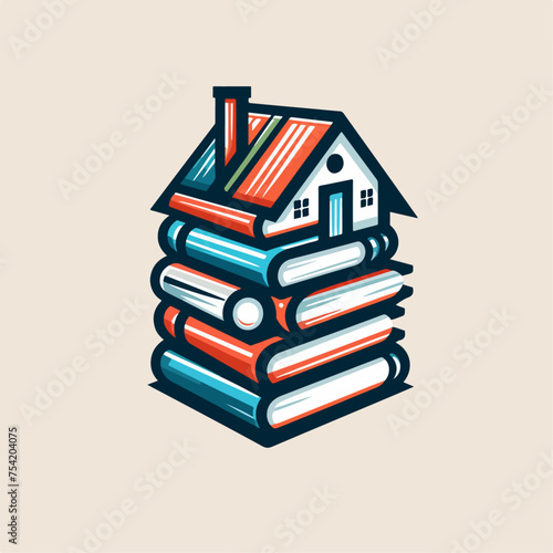 logo maison sur pile de livres