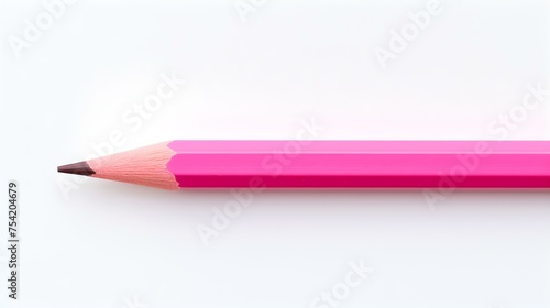 Pink Pencil on a white Background. Education Template with Copy Space