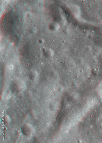 Lunar surface 3d anaglyph of  the floor of the Komarov crater. Use red/cyan 3d glasses. Image from the Lunar Reconnaissance Orbiter Camera (LROC), NASA/GSFC/Arizona State University.