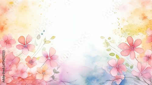 Vibrant painting of flowers against sky background with copy space. Generated with AI.