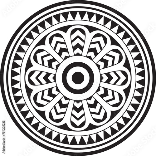 Vector black monochrome round ancient persian ornament. National Iranian circle of ancient civilization. Baghdad.