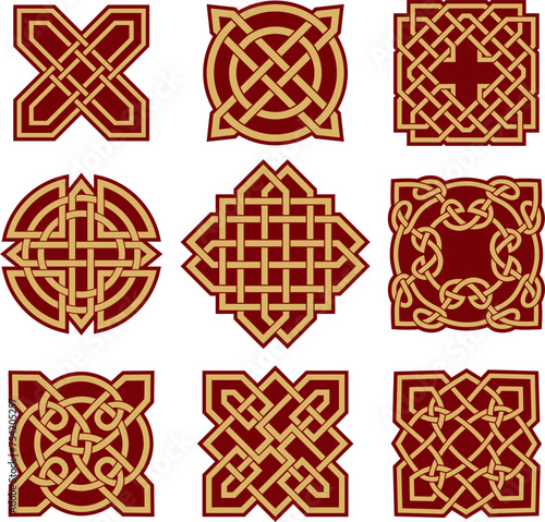 Vector set of red and black celtic knots. Ornament of ancient European peoples. The sign and symbol of the Irish, Scots, Britons, Franks.