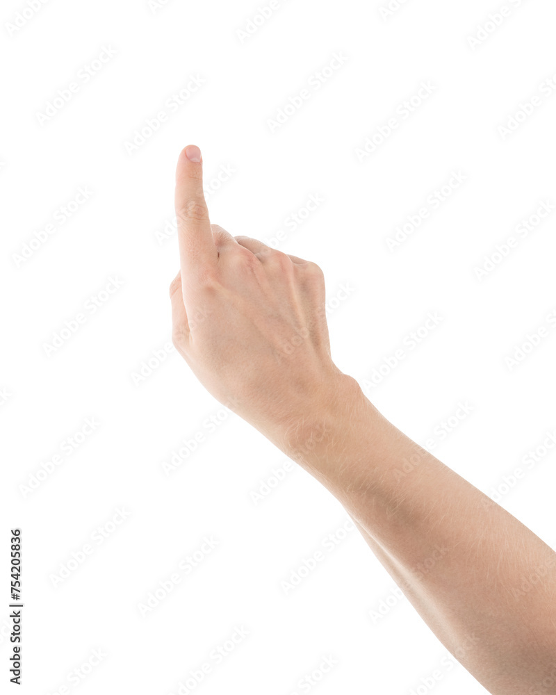 Adult man hand point or click gesture isolated on white background Adult man hand point or click gesture isolated on white background