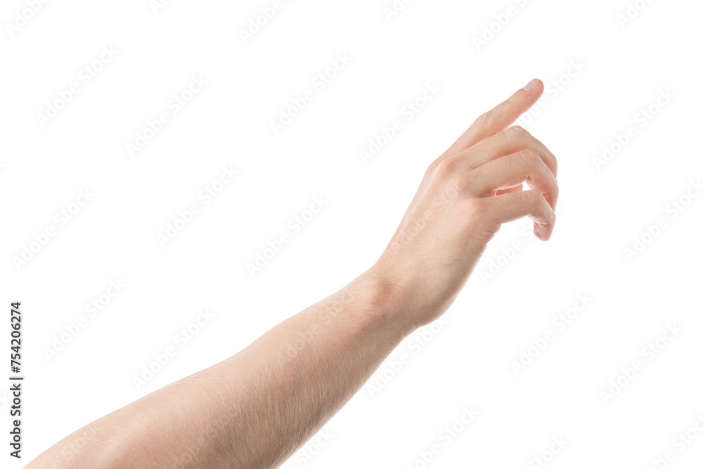 Adult man hand point or click gesture isolated on white background Adult man hand point or click gesture isolated on white background