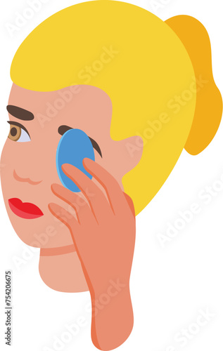 Blonde girl makeup removal icon isometric vector. Asian best cosmetics. Cleaning routine