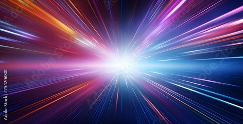 Light speed hyperspace space warp background colorful streaks of light gathering 