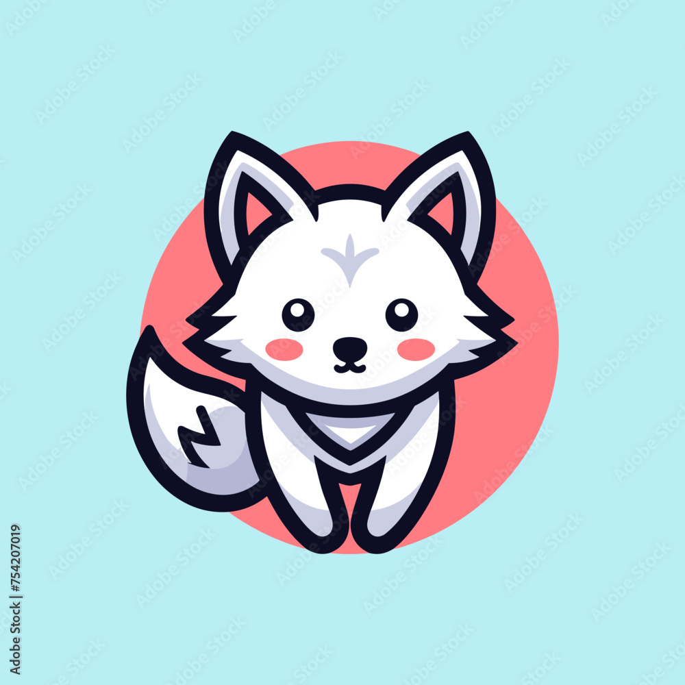 Fototapeta premium Arctic Fox-Cute-Mascot-Logo-Illustration-Chibi-Kawaii is awesome logo, mascot or illustration for your product, company or bussiness