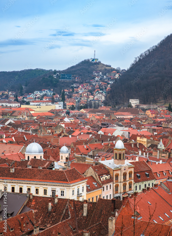 A rooftop view with Brasov city cemter in Romania