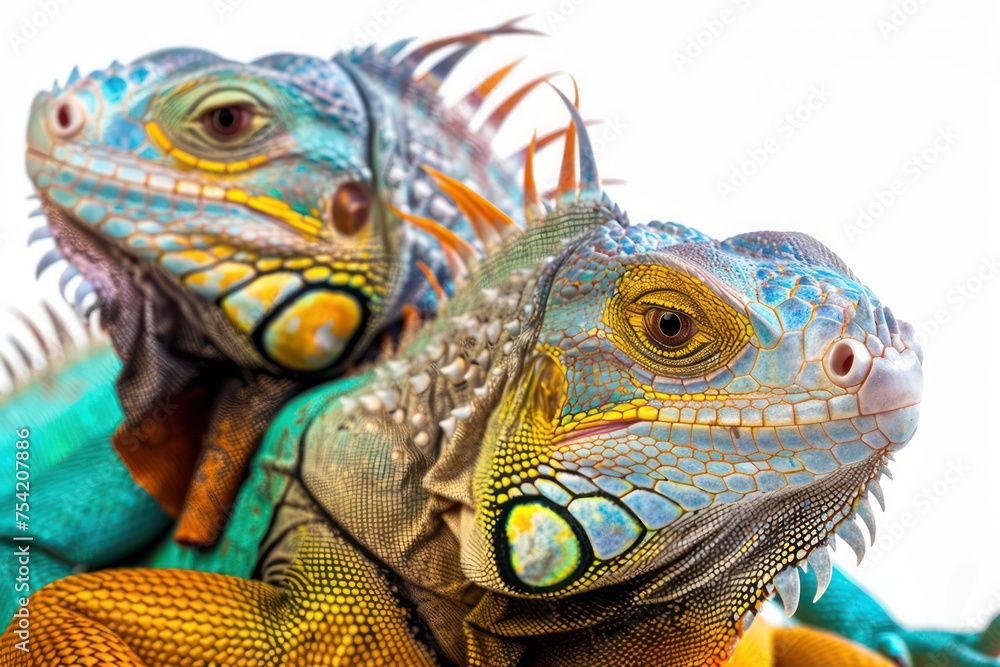 Fototapeta premium iguanas color close up isolated on white background