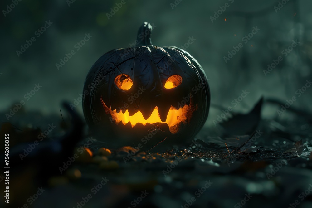 halloween pumpkin with glowing eyes in some dark surroundings halloween pumpkin with glowing eyes in some dark surroundings