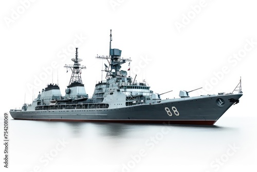 3d rendering of a navy ship in flight on a white background