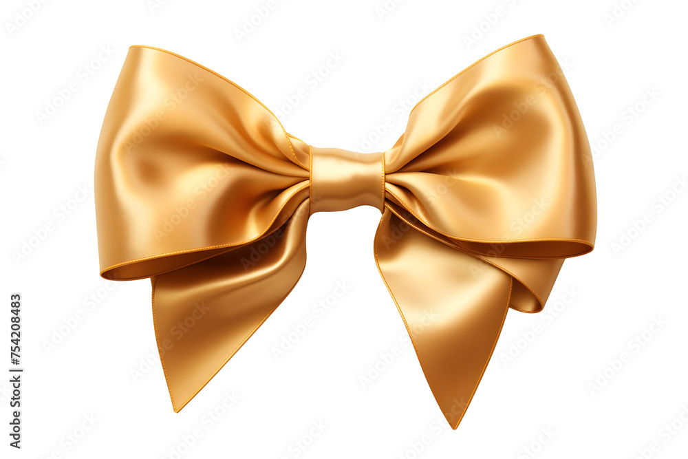 Golden ribbon bow isolated on white background