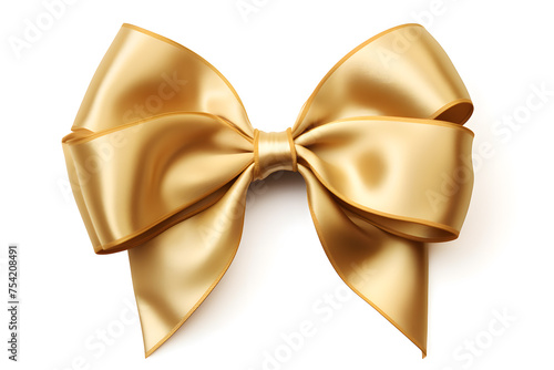 Golden ribbon bow isolated on white background